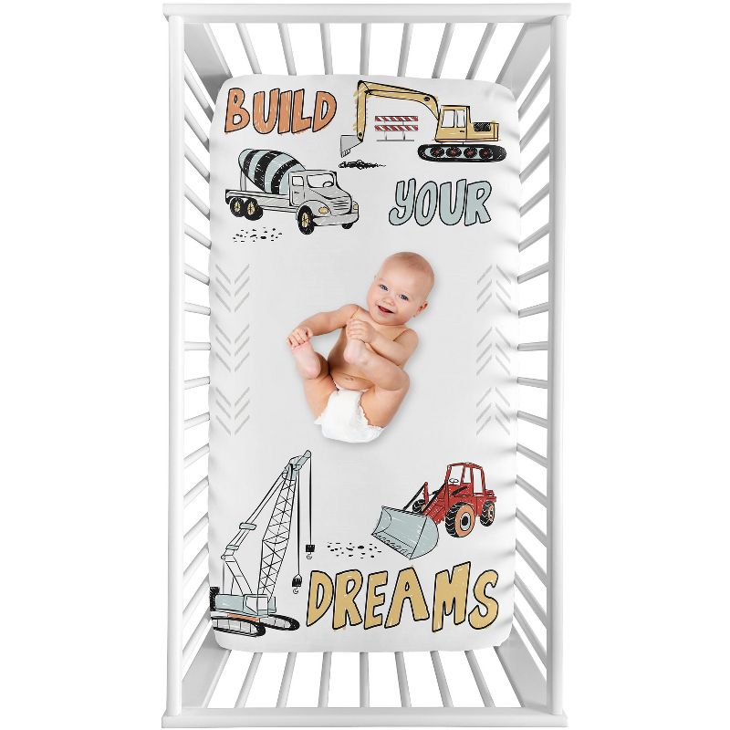 Sweet Jojo Designs Boy Photo Op Fitted Crib Sheet Construction Truck Red Blue and Grey, 1 of 6