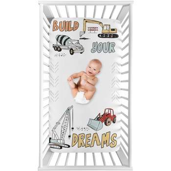 Sweet Jojo Designs Boy Photo Op Fitted Crib Sheet Construction Truck Red Blue and Grey