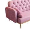 Upholstered Loveseat Couch With 2 Piercing-Shaped Pillows Wooden Legs Button Tufted Cushion Couch Sleeper Armrest Sofa For Office Living Room Bedroom - 2 of 4