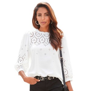 Women's Eyelet Lace Blouse Shirt - LASCANA - 1 of 4