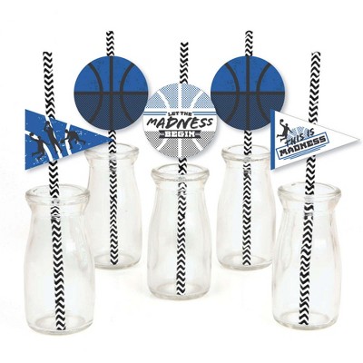 Big Dot of Happiness Blue Basketball - Let The Madness Begin - Paper Straw Decor - College Basketball Party Striped Decorative Straws - Set of 24
