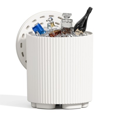 VisioGear Ice Buckets, Portable Ice Bucket Cooler with Table Top and Lid, Outdoor Drink Cooler Bar for Party, Pool, White, 14.76"*14.76"*16.65"