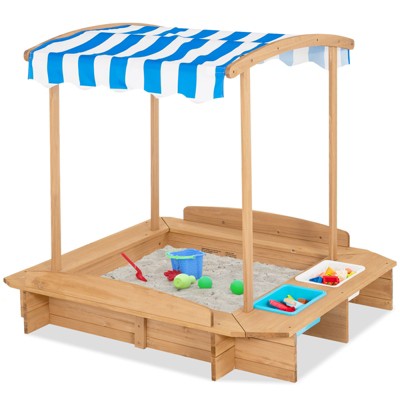 Safstar Kids Large Wooden Sandbox w/ 2 Bench Seats Outdoor Play Center for Children