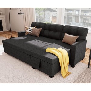 TiranisuBest Linen Fabric Reversible Sectional Sofa Bed with Storage Chaise–Pull-Out Sleeper and Removable Backrest for Modern Living Rooms - 1 of 4
