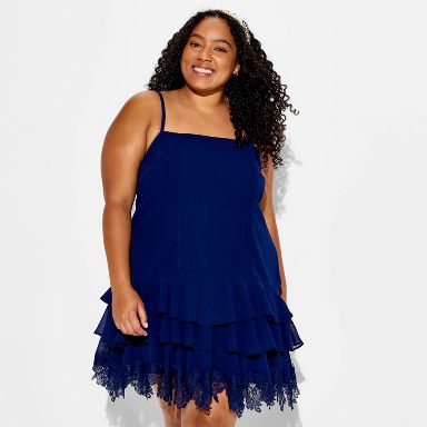 blue drop waist mini dress Women's Dropped-Waist Ruffle Size (INDIA/UK):11 one-shoulder asymmetrical dress pattern Embrace the navy blue BestMermaid