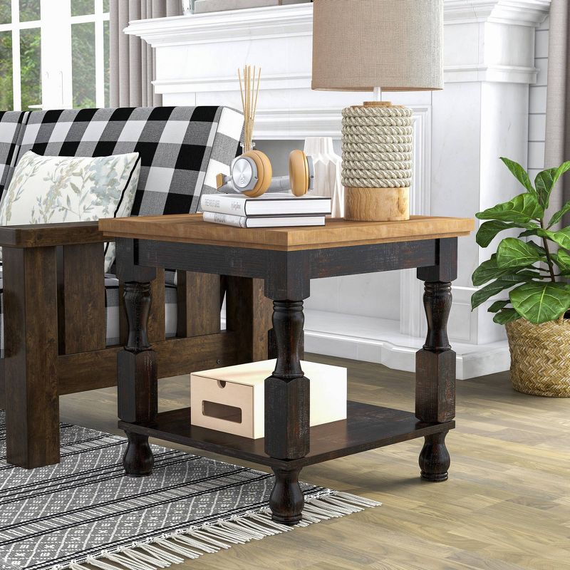 3pc Philoree Farmhouse Coffee and End Table Set Antique Black and Oak - HOMES: Inside + Out, 5 of 14