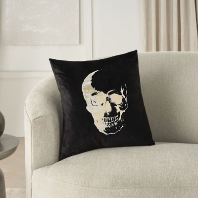 Black Velvet Skull 20" x 20" Throw Pillow