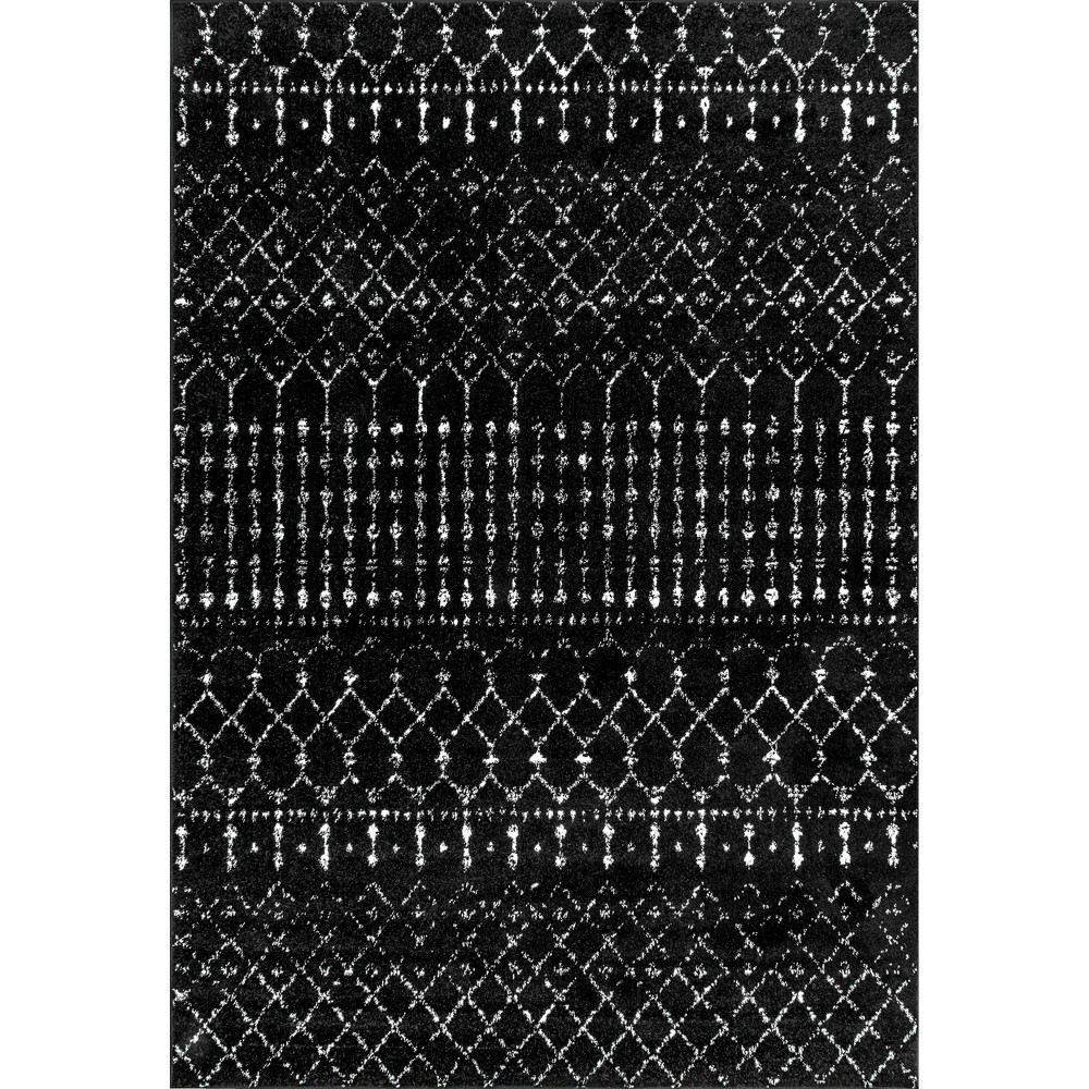 6'7inx9' Moroccan Blythe Area Rug Black - nuLOOM