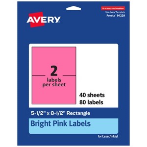 Avery Bright Pink Paper Labels, 5.5" x 8.5" Rectangle - 1 of 4