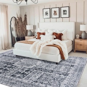 5x7ft Washable Vintage Area Rug, Thin Foldable Non-Slip Distressed Floral Carpet for Bedroom Living Room Bathroom - 1 of 4