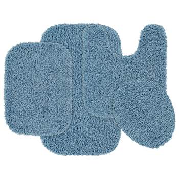 4pc Shaggy Nylon Washable Bathroom Rug Set Basin Blue - Garland Rug