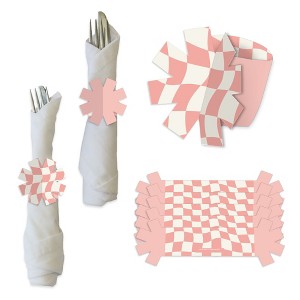 Big Dot of Happiness Pink Checkered Party - Paper Napkin Holder - Napkin Rings - Set of 24 - 1 of 4