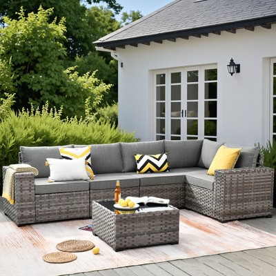 XIZZI Modular Sectional Patio Set with Convertible Corner Sofa, 3.54" Thickened Cushions & 7.68" Wide Armrests, Outdoor Conversation Sofa in 7 Colors