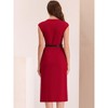 INSPIRE CHIC Women's Elegant Business Round Neck Belted Cap Sleeve Work Sheath Dresses - 3 of 4