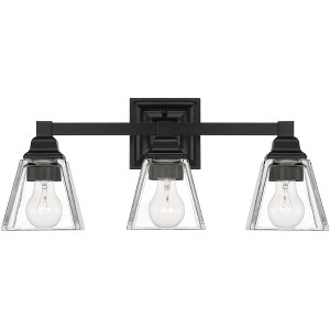 Regency Hill Mencino Modern Wall Light Sconce Black Hardwire 20" 3-Light Fixture Clear Glass Shade for Bedroom Bathroom Vanity Reading Living Room - 1 of 4