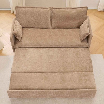 Convertible Sofa Bed with Pull-Out Sleeper, Sofa Couch with USB Charging and Side Storage Pockets, Chenille Sofa with Metal Frame-Coolbibila