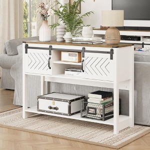 RoyalCraft Farmhouse Entryway Console Table with Storage Shelves, Sliding Barn Door and Spacious Tabletop for Living Room or Foyer, White & Oak - 1 of 4