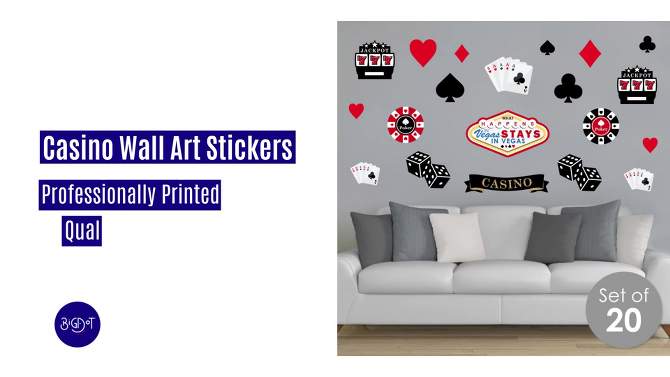 Big Dot of Happiness Las Vegas - Peel and Stick Casino Party Vinyl Wall Art Stickers - Wall Decals - Set of 20, 2 of 10, play video