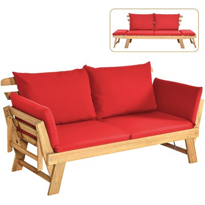 Tangkula Outdoor Folding Daybed Patio Acacia Wood Convertible Couch Sofa Bed TurquoiseRed WhiteDark Grey