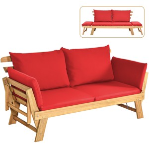 Tangkula Outdoor Folding Daybed Patio Acacia Wood Convertible Couch Sofa Bed TurquoiseRed WhiteDark Grey - 1 of 4