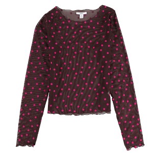 bar III Womens Polka-Dot Mesh Pullover Blouse - 1 of 2