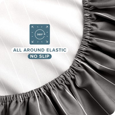 Full Gray and White Pinstripe Microfiber Sheet Set