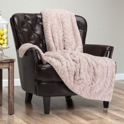 Classy Pink Reversible Faux Fur and Sherpa Throw Blanket