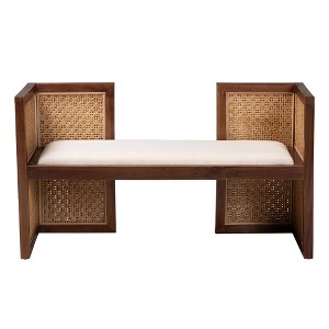 bali & pari Lovina Rattan and Acacia Wood Accent Bench Light Honey/Light Brown - 1 of 4