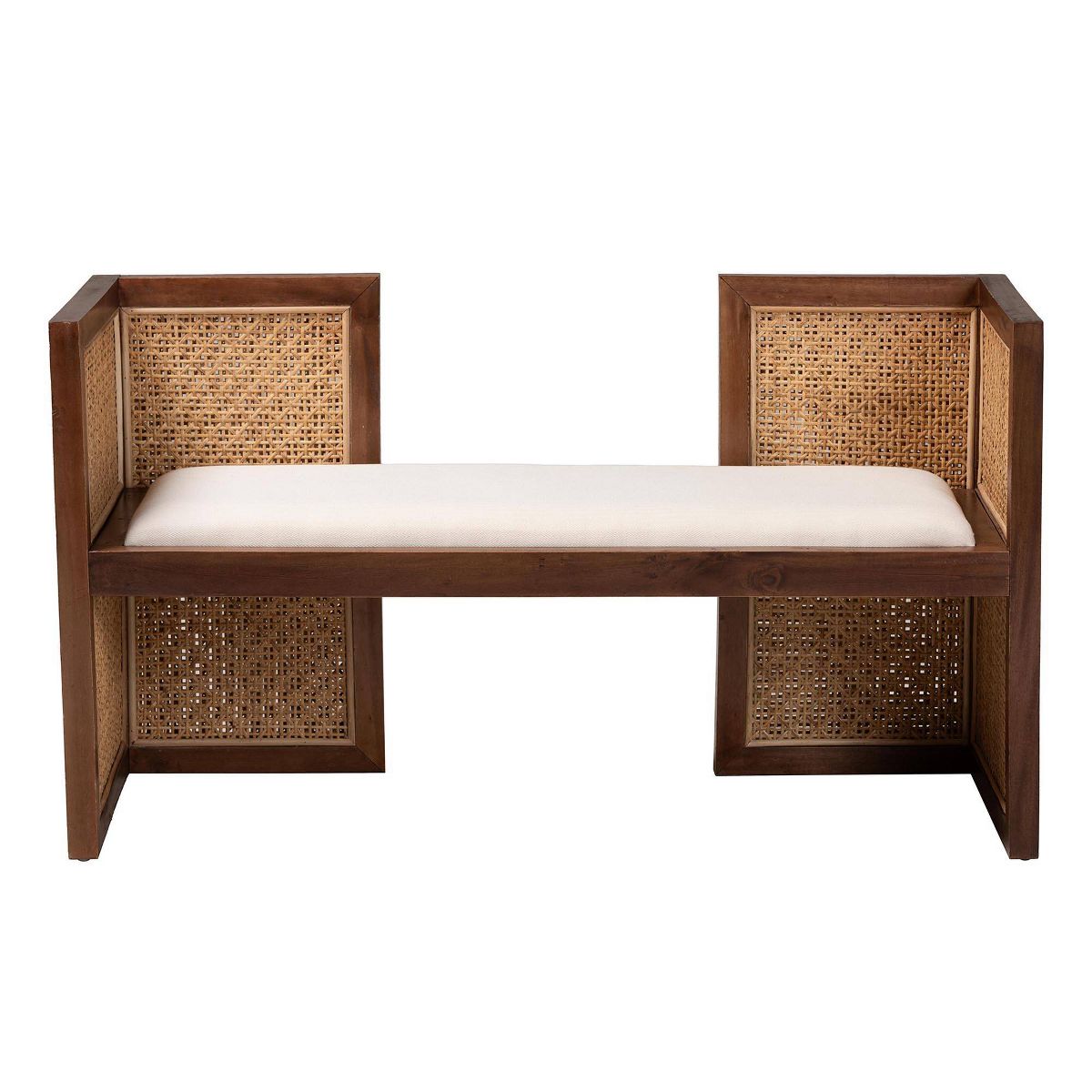 bali & pari Lovina Rattan and Acacia Wood Accent Bench Light Honey/Light Brown