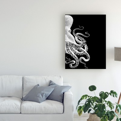 Trademark Fine Art - Fab Funky 'Octopus Black And White B' Canvas Art - 14x19