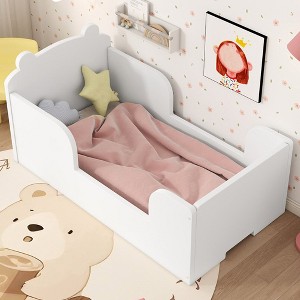 CAVINAS Childlike Bear-Shaped Toddler Bed Frame with Fence,Ages 3-6 Small Floor Bed for Kids Room,Bedroom - 1 of 4