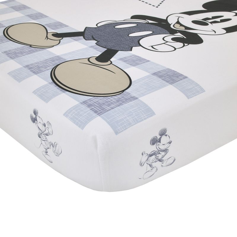 Disney Mickey Mouse - Call Me Mickey White and Blue The Adventure Begins Stars and Gingham 100% Cotton Photo Op Nursery Fitted Crib Sheet, 5 of 7