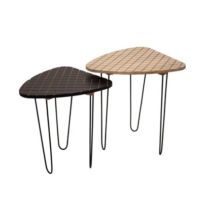 2pc 18"/20" Wood/Metal Checkered Tables Black/White - Sagebrook Home