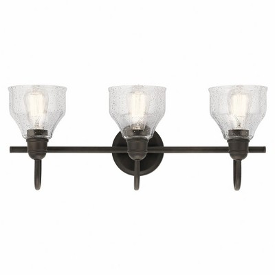 Avery Distressed Bronze 24" Transitional 3-Light Vanity with Clear Seeded Glass
