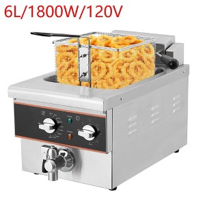 6L Electric Deep Fryer Single Tank Countertop 1800W With Timer/Basket/Oil Drain - 1 of 4