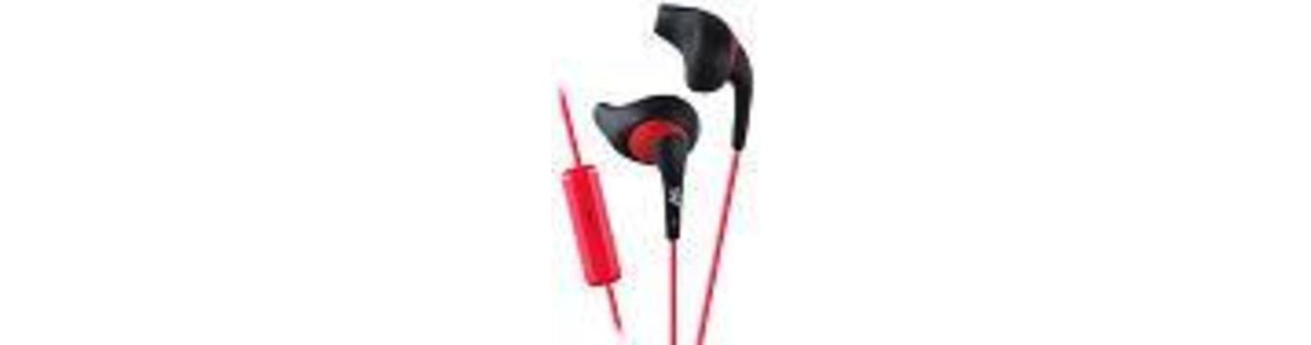 JVC America - JVC HAENR15B Gumy Sport Secure Fit Earbuds - Mic - In-line Remote (Black/Red)