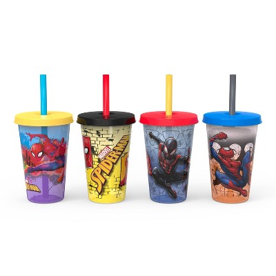 Zak Designs Spider-Man 16.5oz 4pk Plastic Color Change Tumblers: Multicolor Straw Cups for Cold Beverages, Dishwasher-Safe