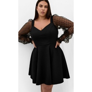 CITY CHIC | Asher Spot Sleeve Skater Dress - black | 22W - 1 of 4