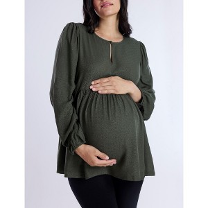 Women's Long Sleeve Empire Waist Keyhole Woven Blouse | Motherhood Maternity - 1 of 3