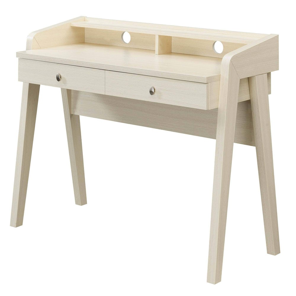 Newport Deluxe 2 Drawer Desk with Shelf Ivory - Breighton Home: Contemporary Style, Cable Management