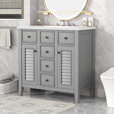 36 Contemporary Bathroom Vanity With Top Sink, 2 Soft Close Doors, And 6  Drawers, Gray - Modernluxe : Target