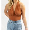 Women's PLUNGE HALTER BACKLESS BODYSUIT - OLIVACEOUS - 3 of 4