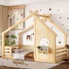 Okak Twin/Full House Floor Bed Frame with Window & Small Shelf,Solid Wood House-shaped Bed for Kids,No Spring Box Needed - 2 of 4