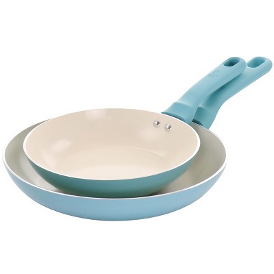 Spice by Tia Mowry Savory Saffron 2 Piece Ceramic Nonstick Aluminum Frying Pan Set in Mint