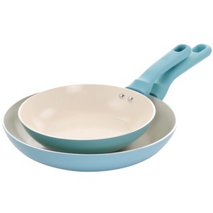 Spice by Tia Mowry Savory Saffron 2 Piece Ceramic Nonstick Aluminum Frying Pan Set in Mint - 1 of 4
