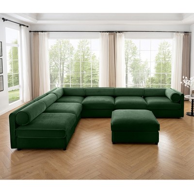 DOMETOUR Modern 6-Piece Modular Sectional Sofa with Storage Soft Green Chenille Fabric  Contemporary Cylindrica Design for Living Room
