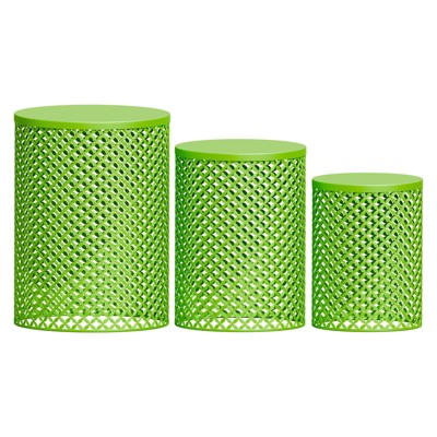 GlasFlength Patio End Tables, 3PCS Modern Cutout Patio Accent Table, Iron Side Table Weather Resistant, Iron Frame Patio Furniture, Green 14.5"*19.25"