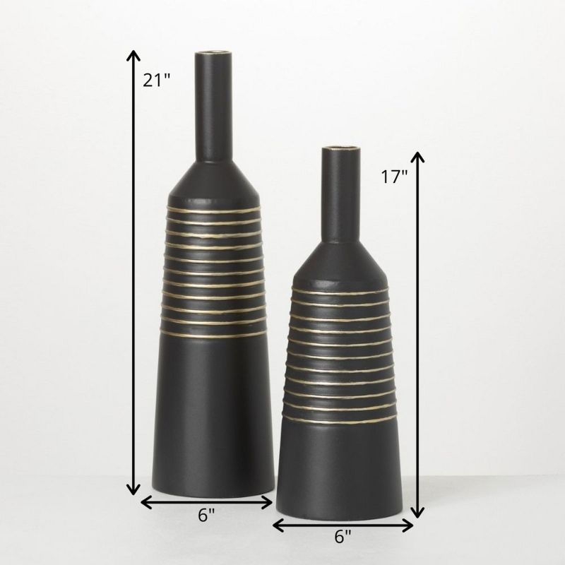 Sullivans Matte Black Gold Lined Metal Vases Set of 2, 21"H & 17"H Black, 5 of 6