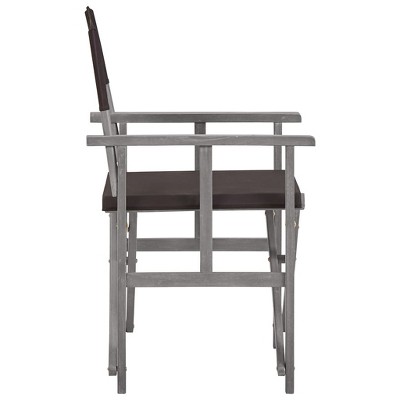 Black and Gray Acacia Wood Folding Director's Camping Chairs, Set of 2