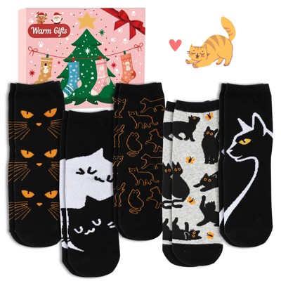URECOVERS 5 Pairs Socks for Women Cat Lovers Stocking Stuffers Christmas Birthday Gifts